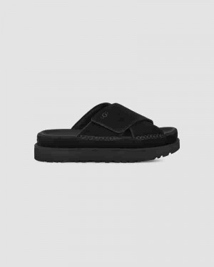 Black Women UGG Goldenstar Cross Slide Sandals | AUE8687B