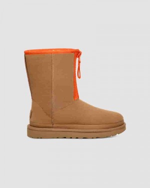 Brown Women UGG Classic Short Zipper Tape Logo Boots | AUV8714R