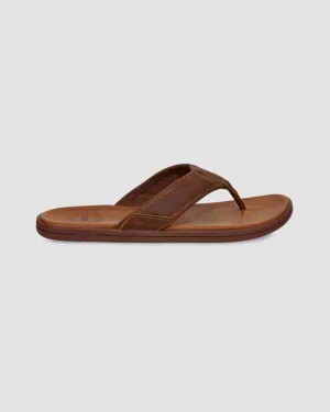 Coffee Men UGG Seaside Leather Flip Flop Sandals | AUL8599I