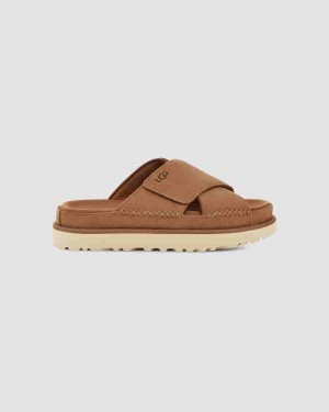 Coffee Women UGG Goldenstar Cross Slide Sandals | AUT8689C