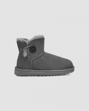 Grey Kids' UGG Mini Bailey Button II Boots | AUB8552E